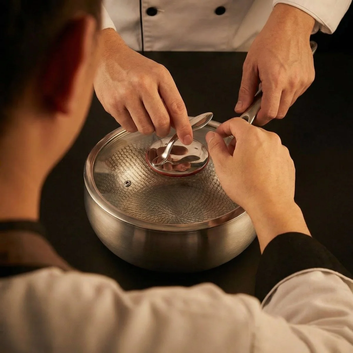 Hand-Hammered Titanium Complete Kitchen Set with 3 Lids (10, 11 & 12 Inch) - Image 4