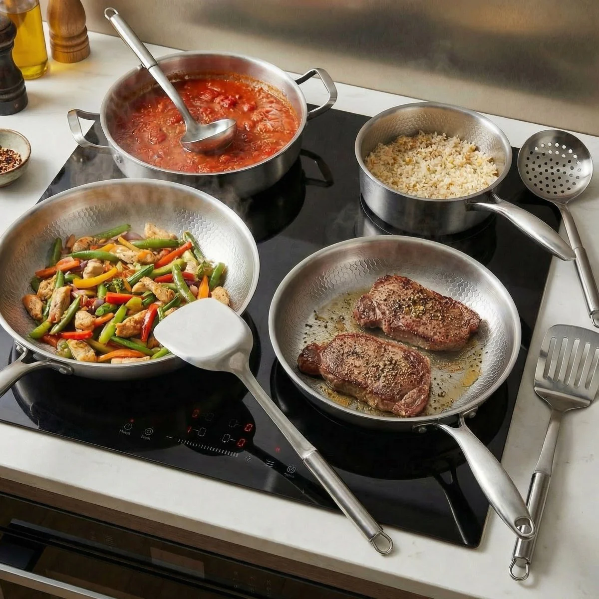 Hand-Hammered Titanium Family Set: 4 Pans & Utensils - Image 10