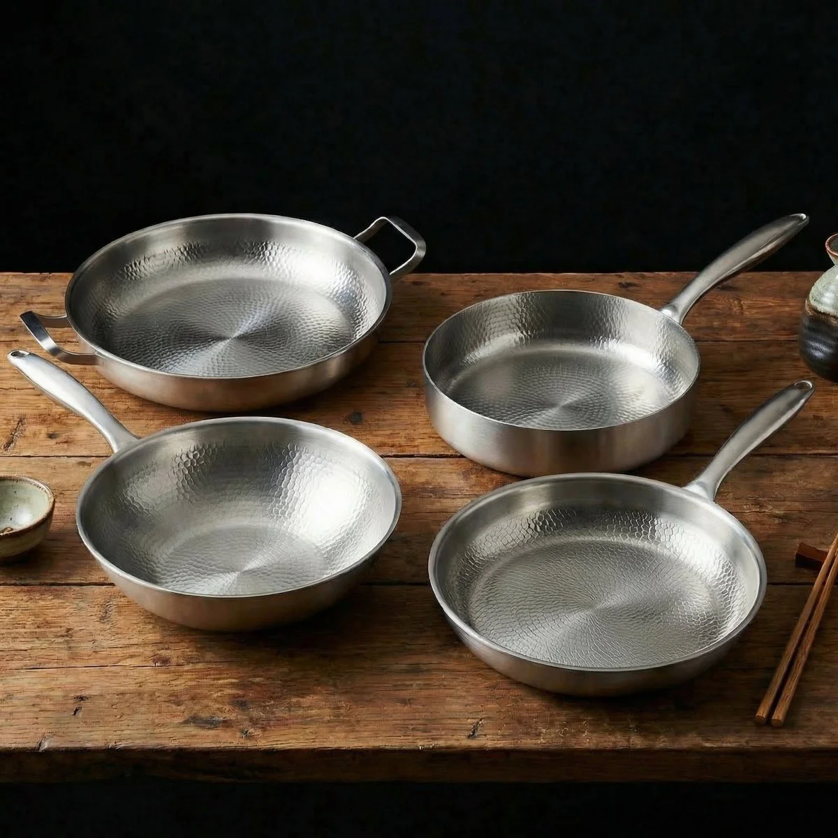 Hand-Hammered Titanium Family Set: 4 Pans & Utensils - Image 9