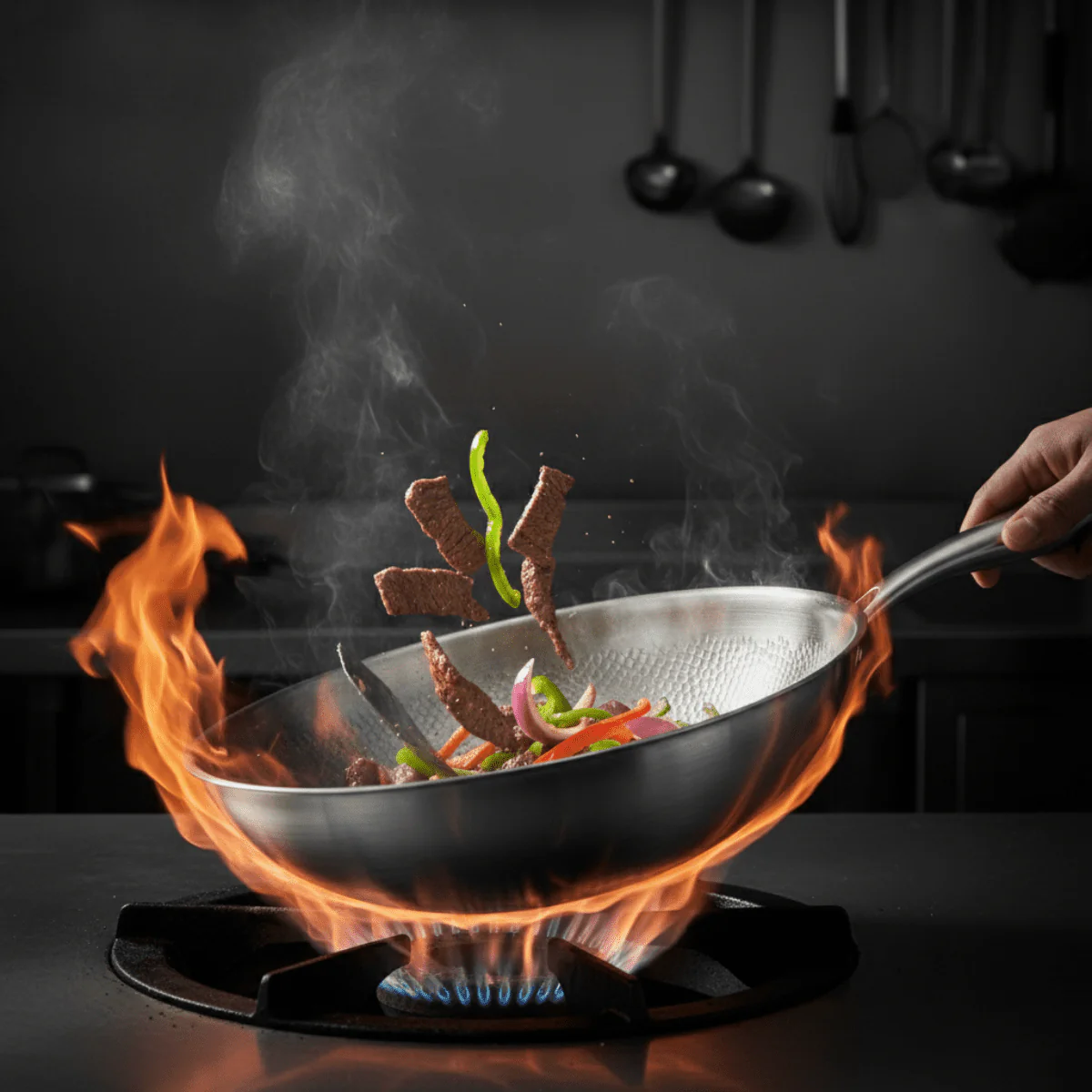Hand-Hammered Titanium Wok Pan with Flat Base - Image 4