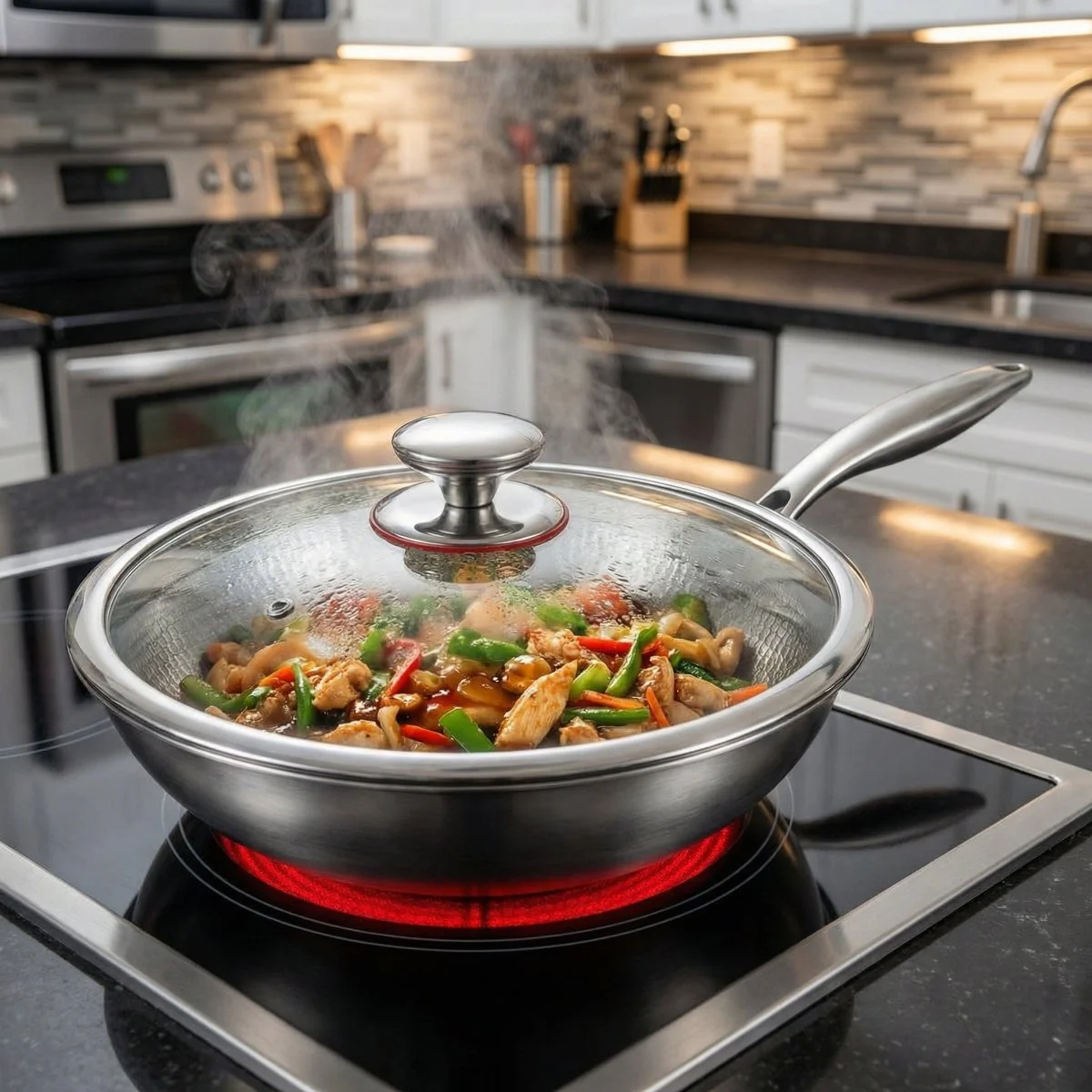 Hand-Hammered Titanium Wok Pan with Flat Base - Image 6