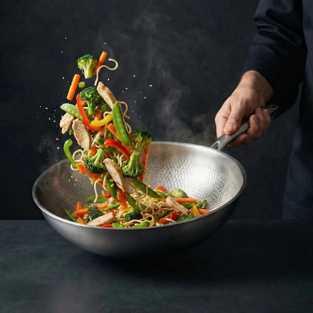 Hand-Hammered Titanium Wok Pan with Flat Base - Image 8