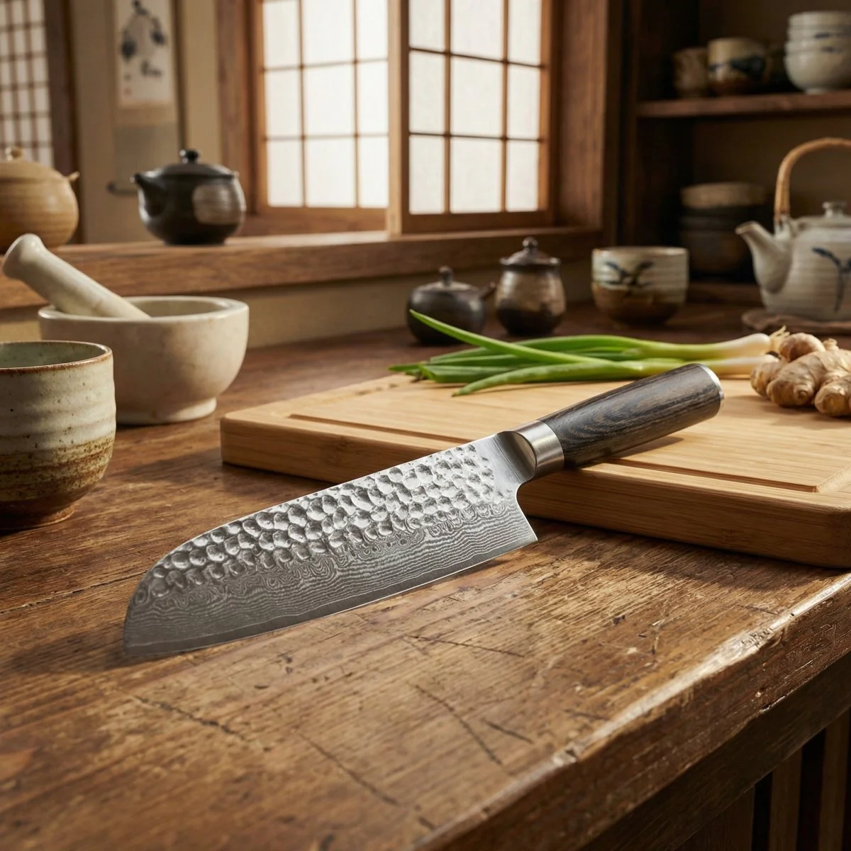 Japanese-Style Hammered Santoku Knife – 7.1 inches (18 cm) Precision Blade - Image 3