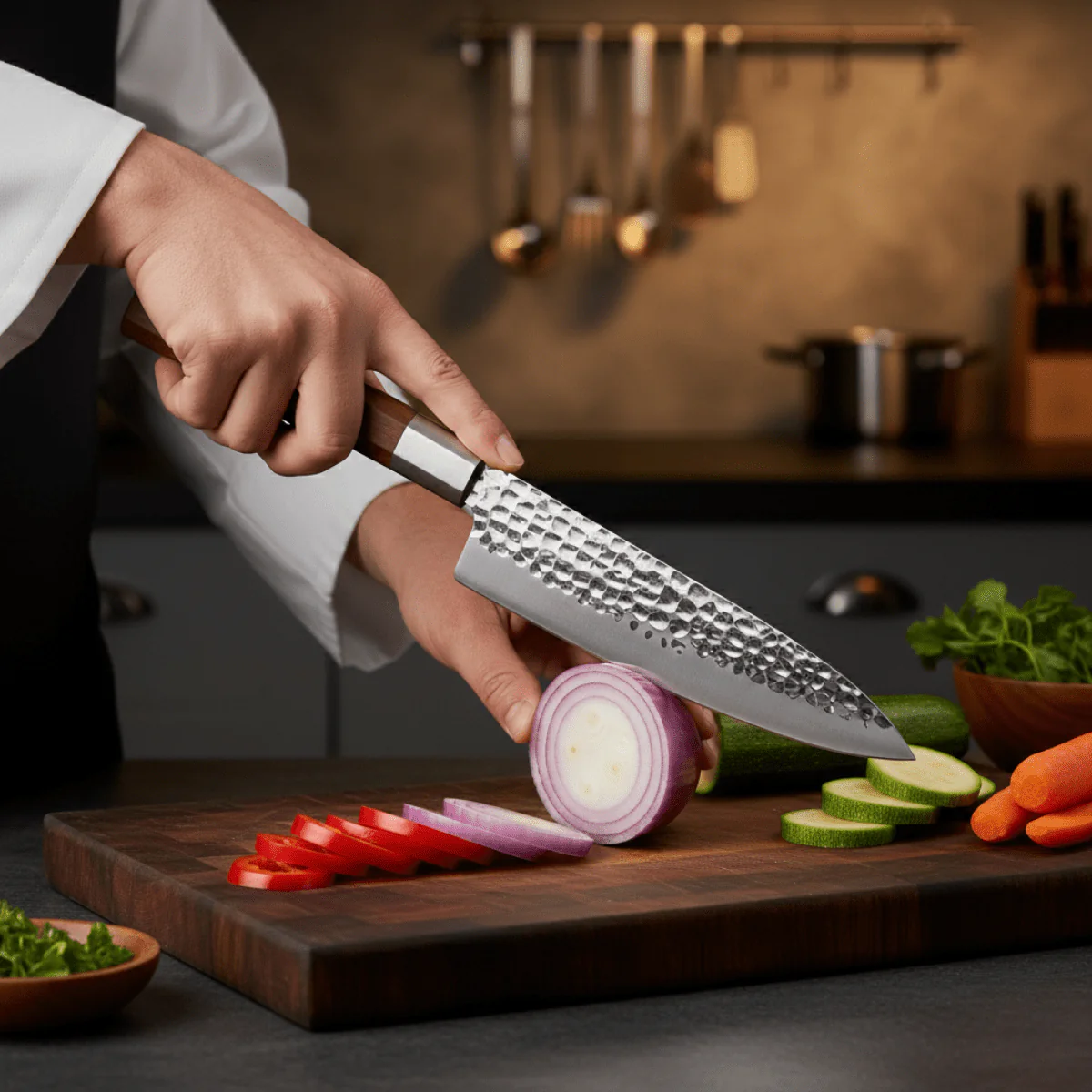 Japanese-Style Hammered Stainless Steel Chef’s Knife – 7.3 inch (18.5 cm) Precision Blade - Image 4